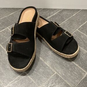 Vionic Black Suede Glow Gia Slide Espadrille Sandal Size 8